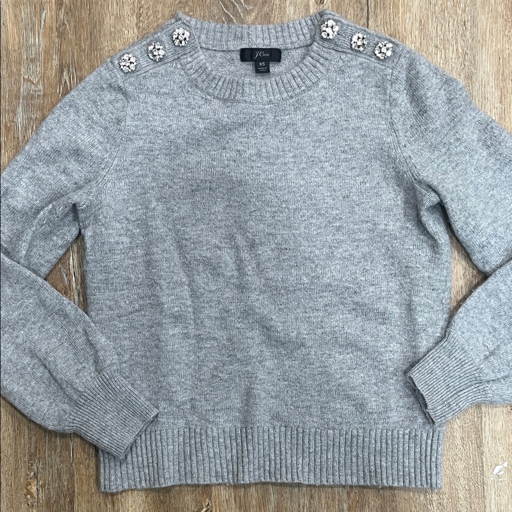 J. Crew Light Gray Sweater with Floral Embellishments
